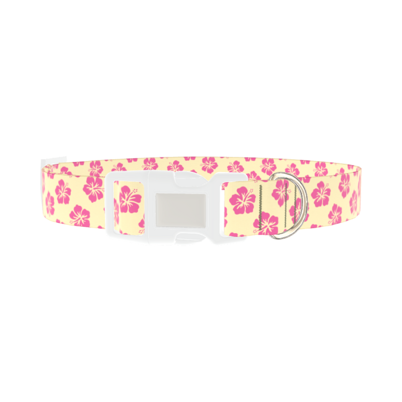 Floral Hibiscus Dog Collar - plastic silver