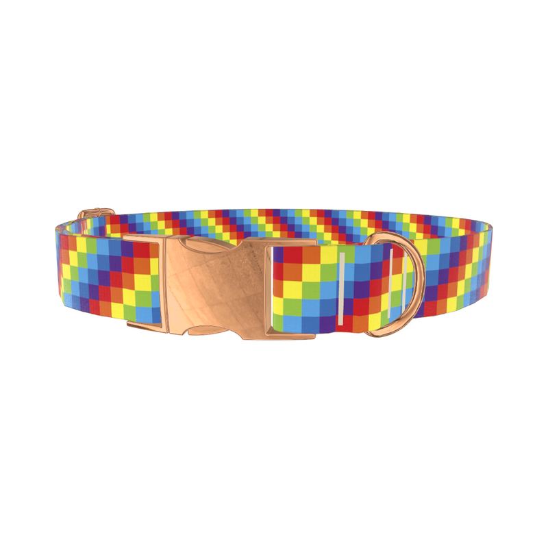 Rainbow Checkered Dog Collar