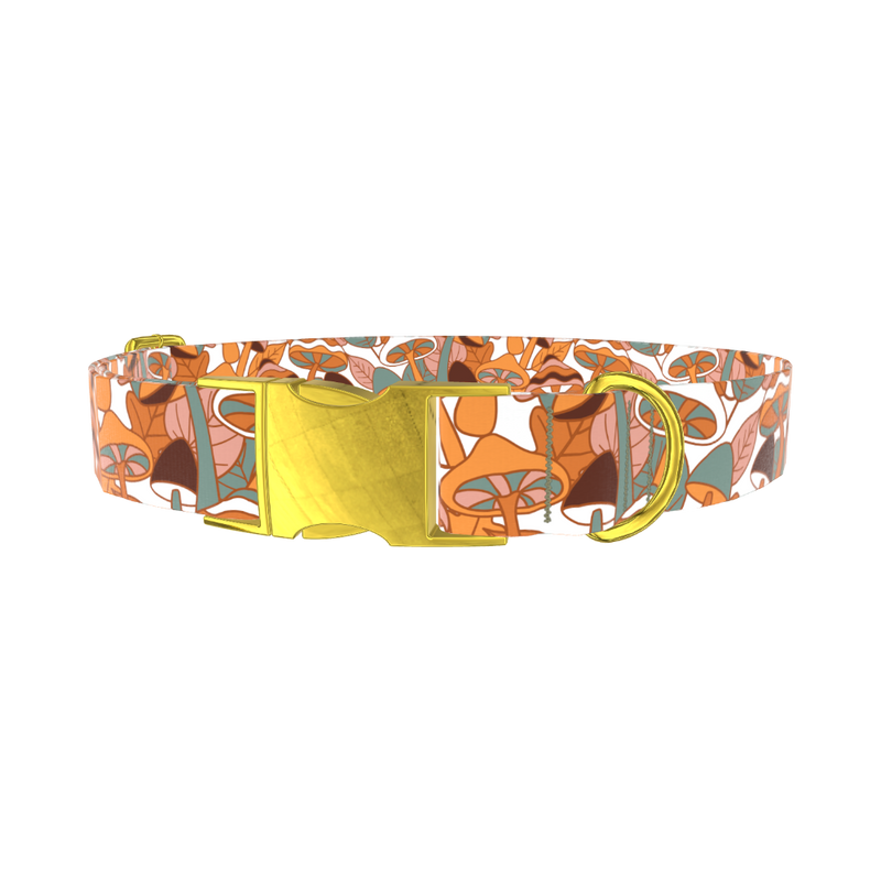 Forest Mushroom Dog Collar - metal gold