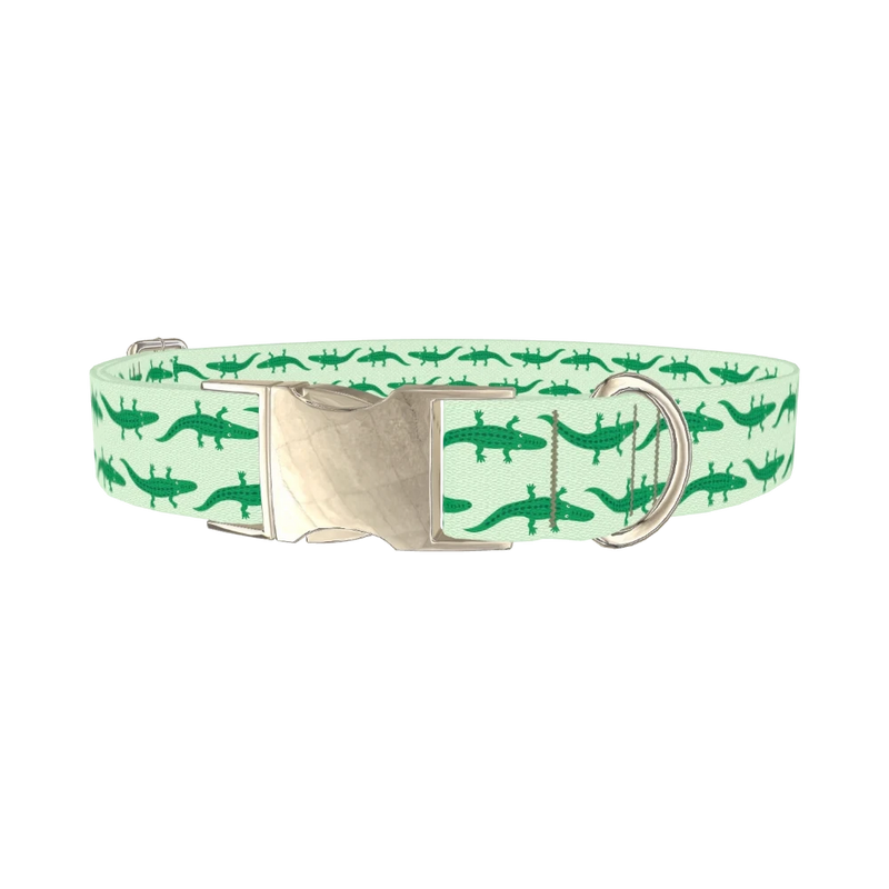 Crocodile Pattern Dog Collar - metal silver
