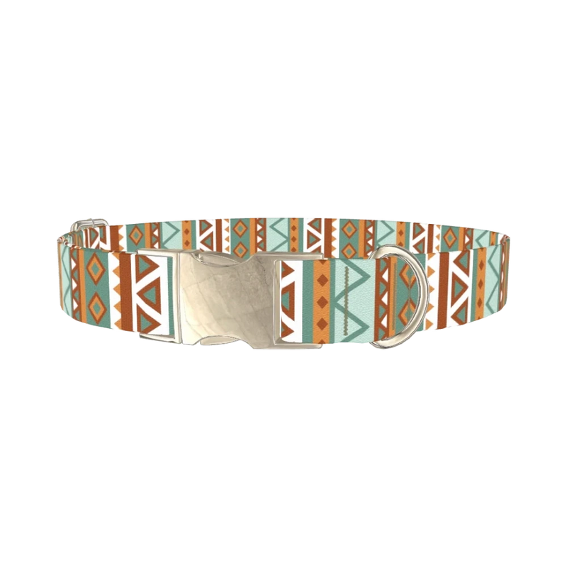 Abstract Tribal Stripe Dog Collar - metal silver
