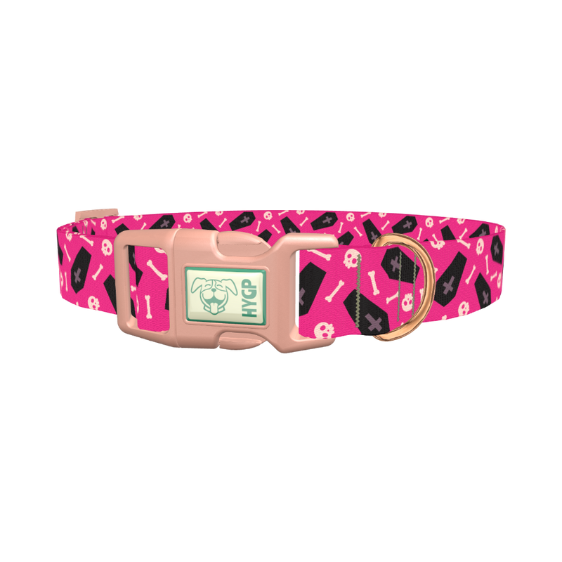 Halloween Coffins Dog Collar - plastic rose gold