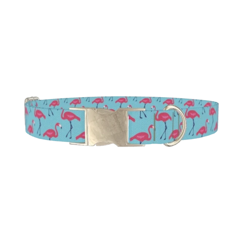 Flamingo Print Dog Collar - metal silver