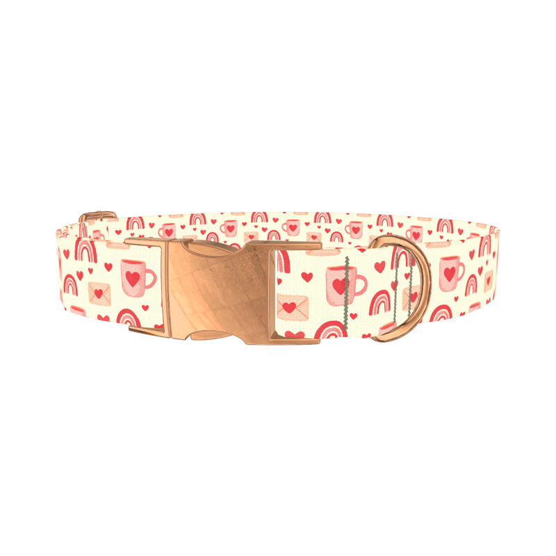 Valentine Mug and Envelope Dog Collar - metal rose gold