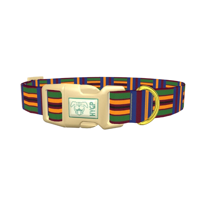 Azure Brown Green Stripe Dog Collar - plastic gold