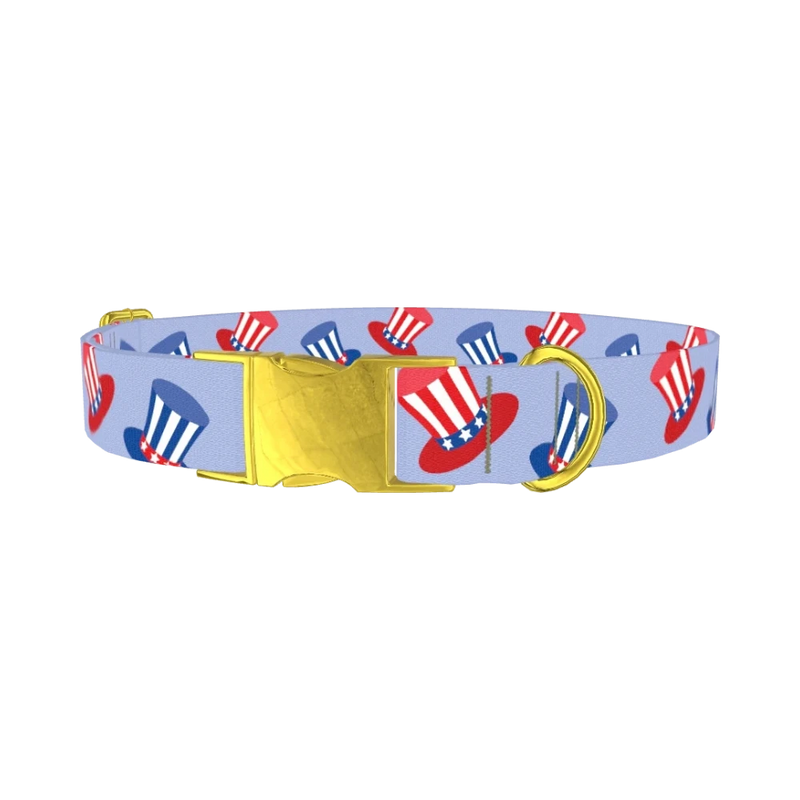 Patriotic Hat Dog Collar - metal gold