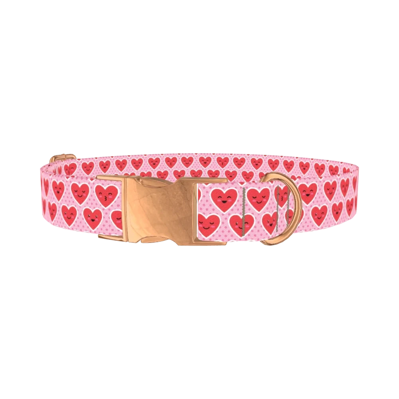 Polka Dot Heart Dog Collar - metal rose gold