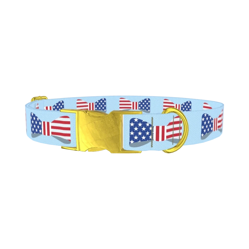 Patriotic Bowtie Dog Collar - metal gold
