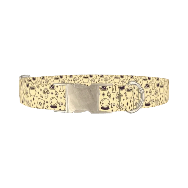 Witchy Halloween Dog Collar - metal silver
