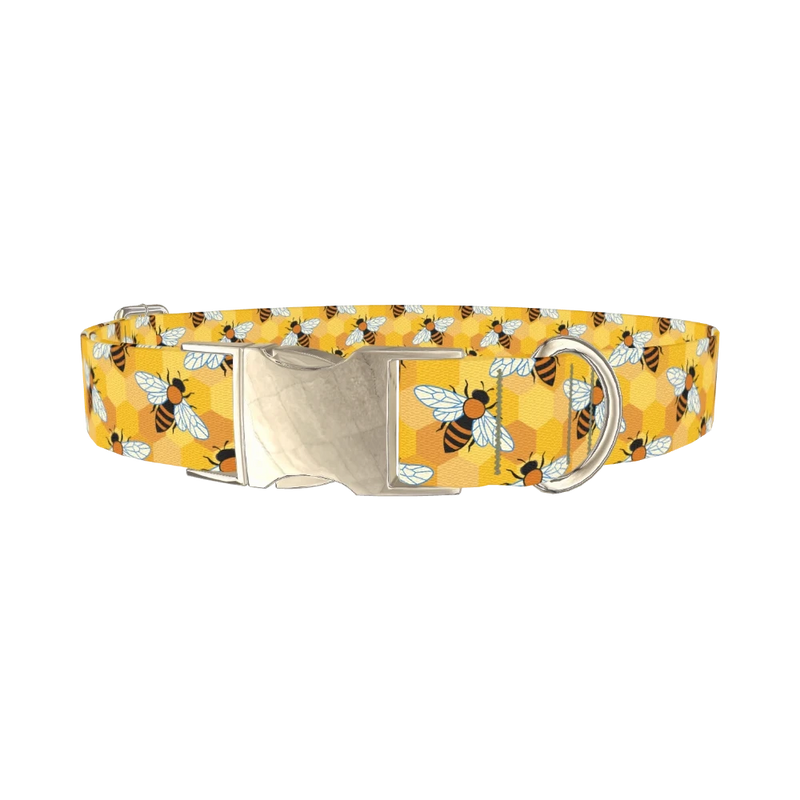 Honeycomb Bee Dog Collar - metal silver