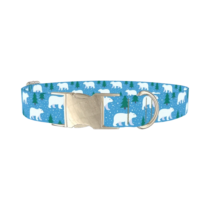 Winter Bear Dog Collar - metal silver