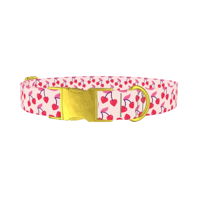 Heart Cherry Dog Collar - metal gold