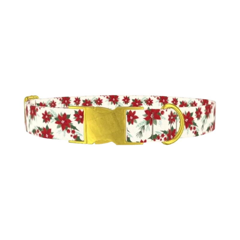 Festive Poinsettia Dog Collar - metal gold