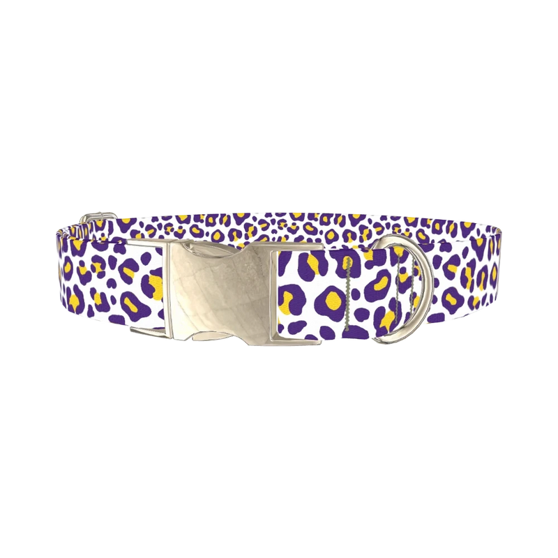 Leopard Print Dog Collar - metal silver