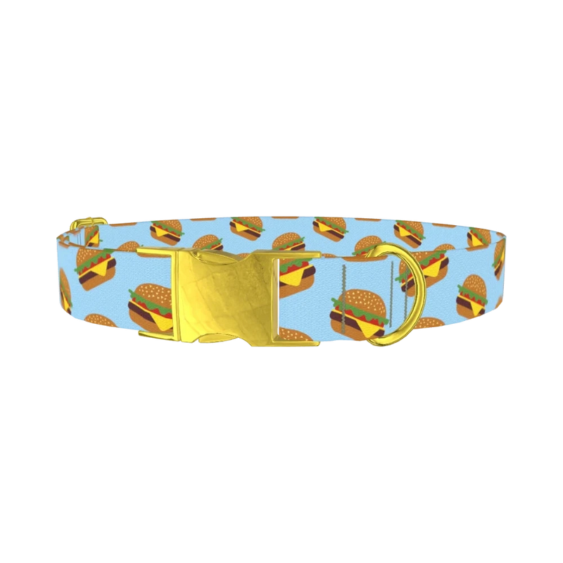 Burger Pattern Dog Collar - metal gold