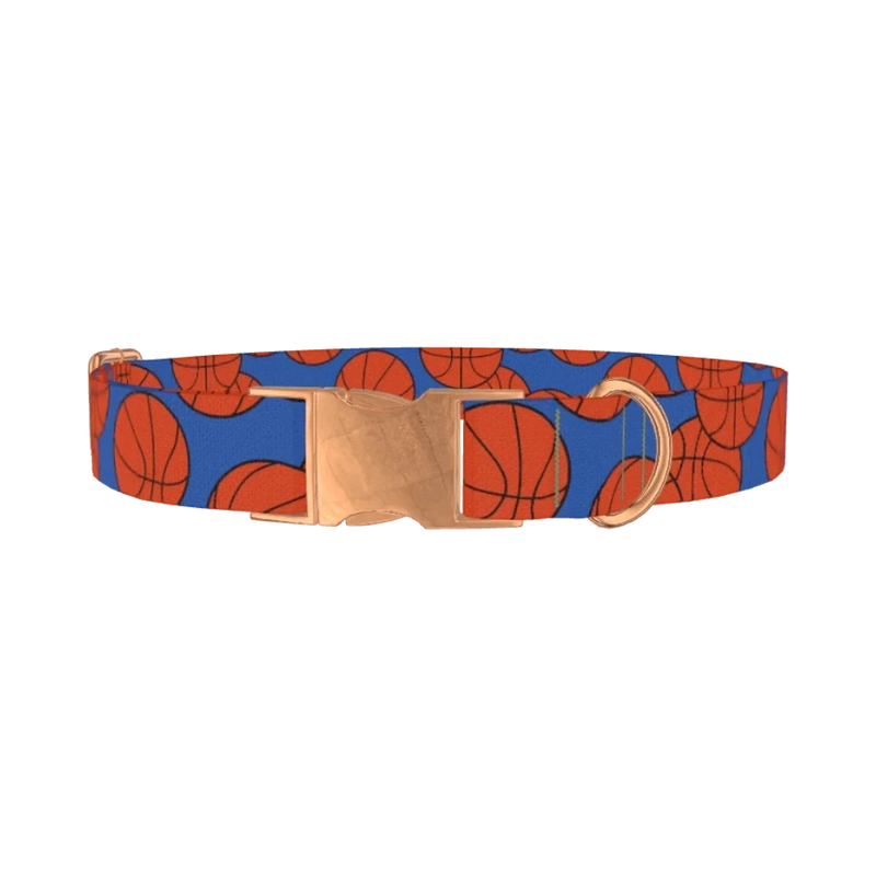 Blue Basketball Pattern Dog Collar - metal rose gold
