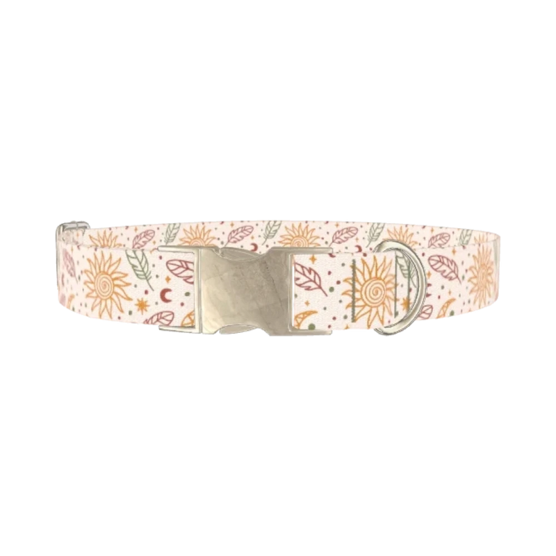 Bohemian Sun and Feather Dog Collar - metal silver