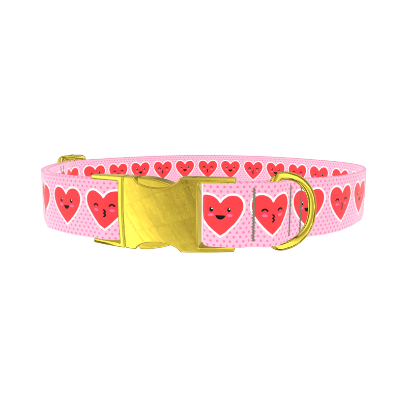 Kawaii Heart Faces Dog Collar - metal rose gold