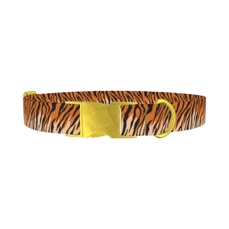Tiger Stripe Dog Collar - metal gold