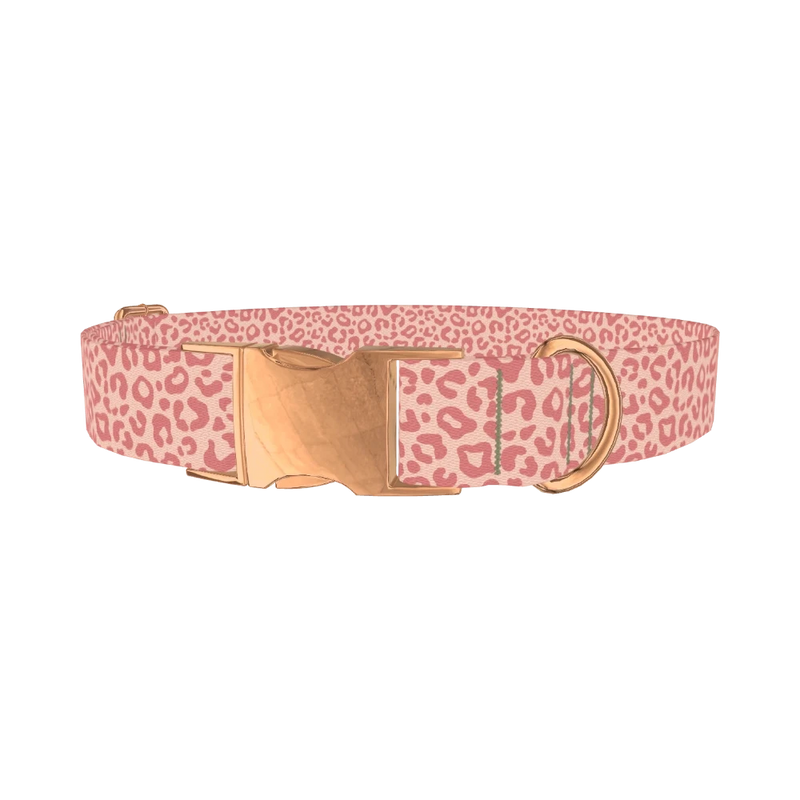 Pink Cheetah Dog Collar - metal rose gold