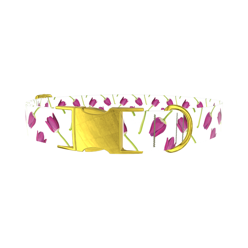 Purple Tulip Floral Dog Collar - metal gold