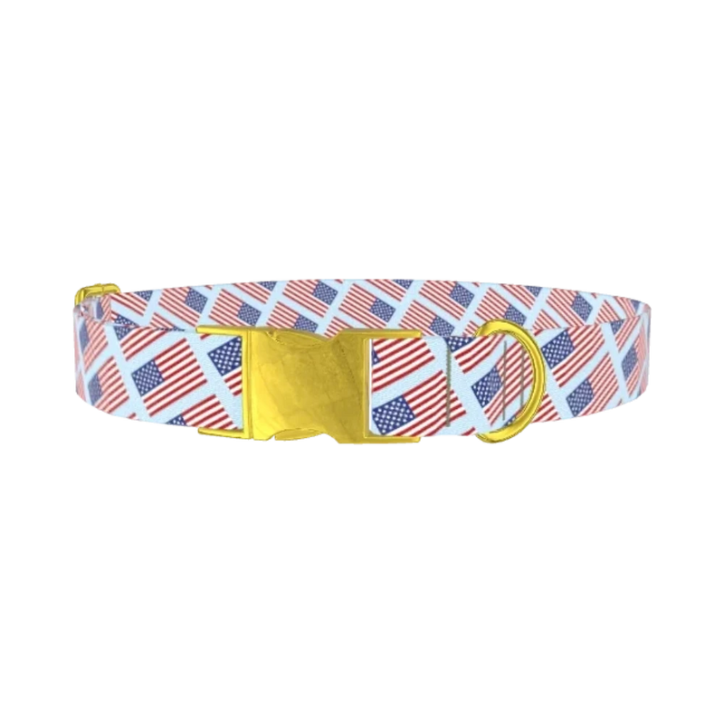 Stars and Stripes Dog Collar - metal gold