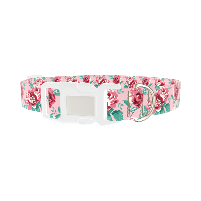 Pink Peony Dog Collar - plastic silver