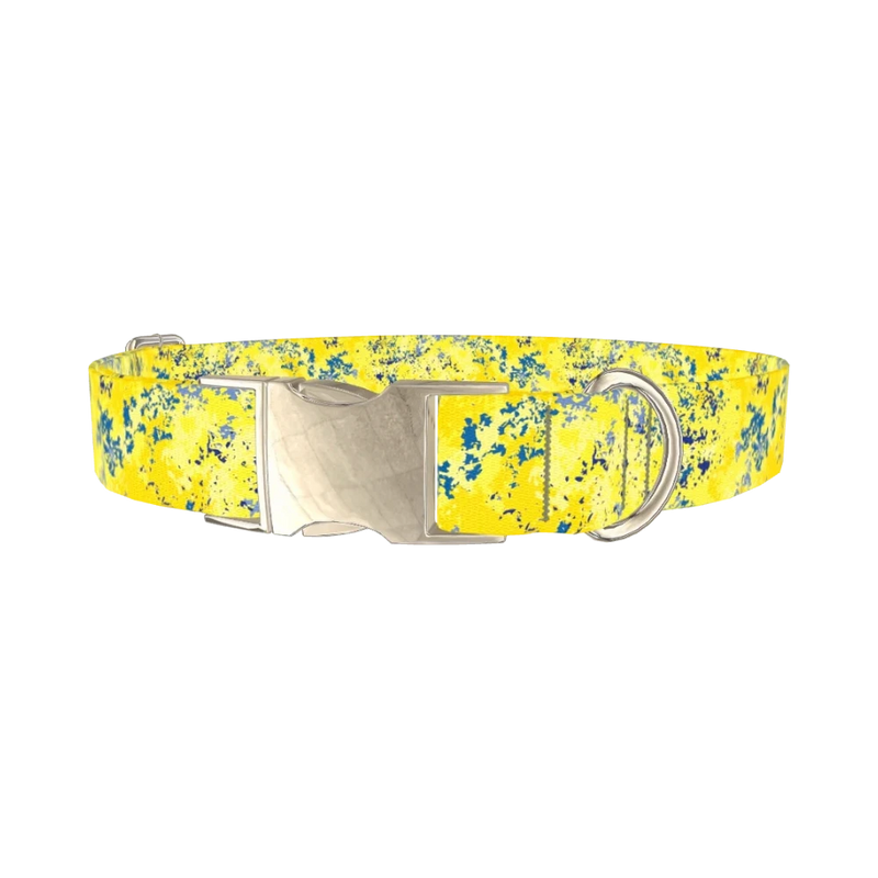 Yellow Abstract Dog Collar - metal silver