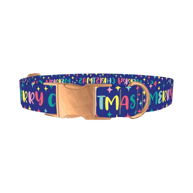 Christmas Stars Dog Collar - metal rose gold