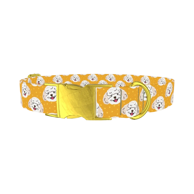 Toy Poodle Pattern Dog Collar - metal gold