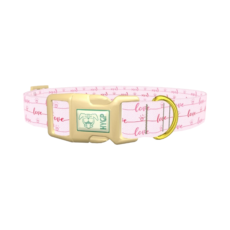 Pink Love Script Dog Collar - plastic gold