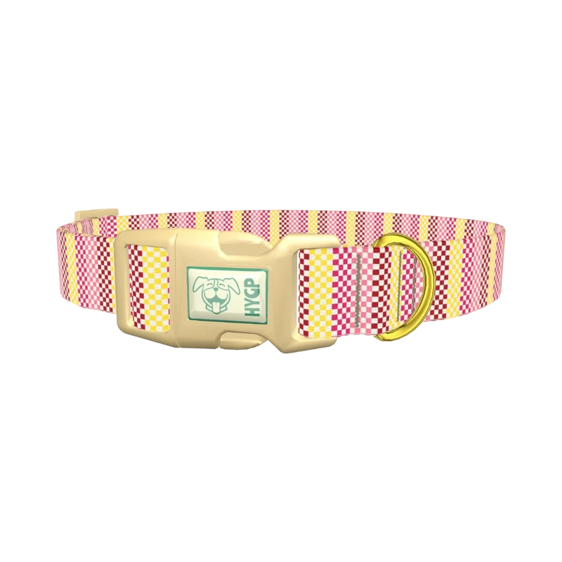 Geometric Checkered Dog Collar - plastic gold