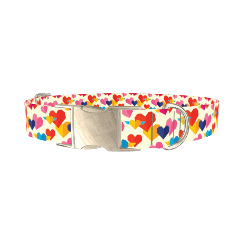 Winged Geometric Heart Dog Collar - metal silver