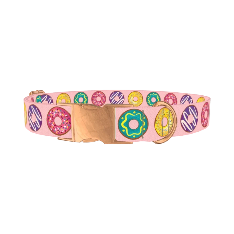 Colorful Donut Pattern Dog Collar - metal rose gold