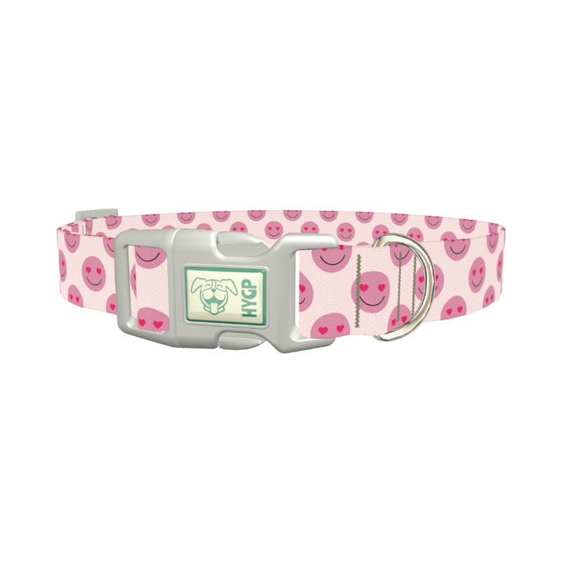 Heart Eyes Emoji Dog Collar - plastic silver