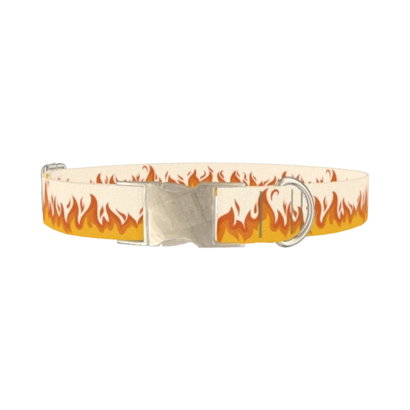 Fire Flame Dog Collar - metal silver
