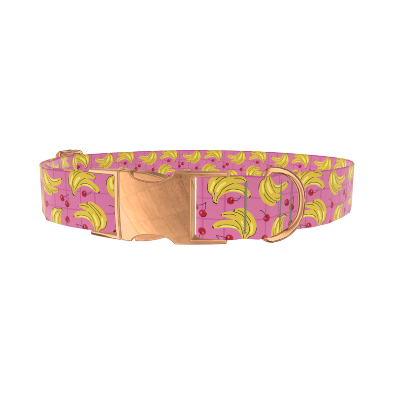 Banana Cherry Dog Collar - metal rose gold