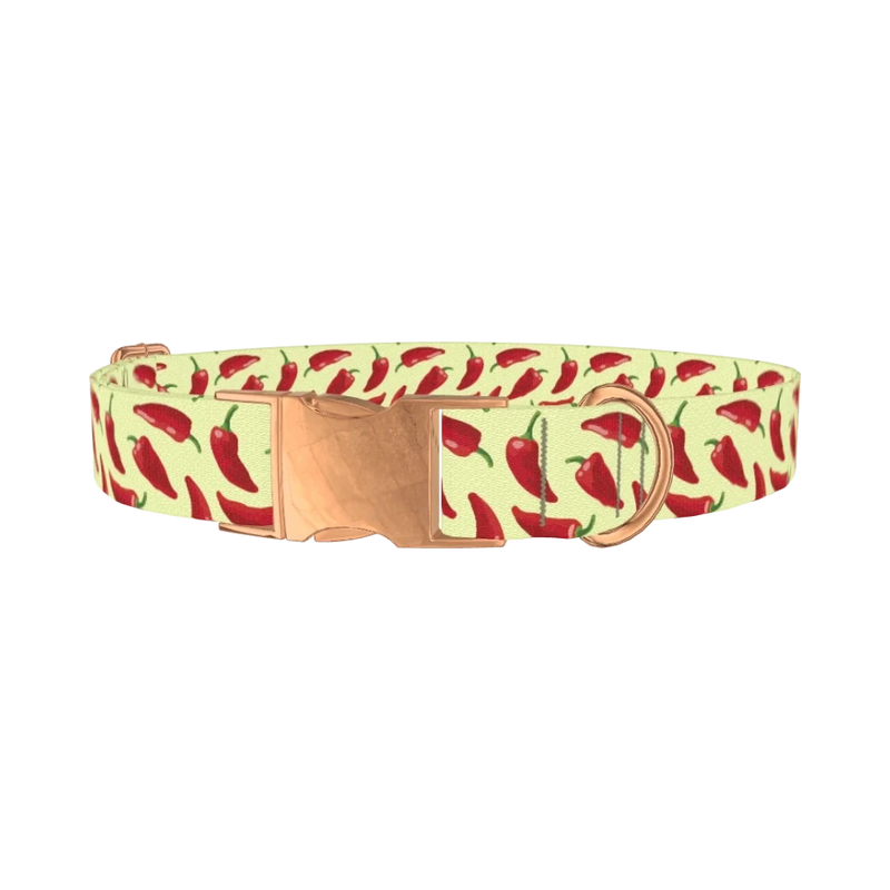 Red Chili Pepper Dog Collar - metal rose gold
