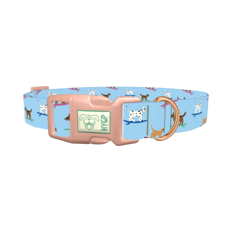 Surfing Dogs Blue Dog Collar - plastic rose gold