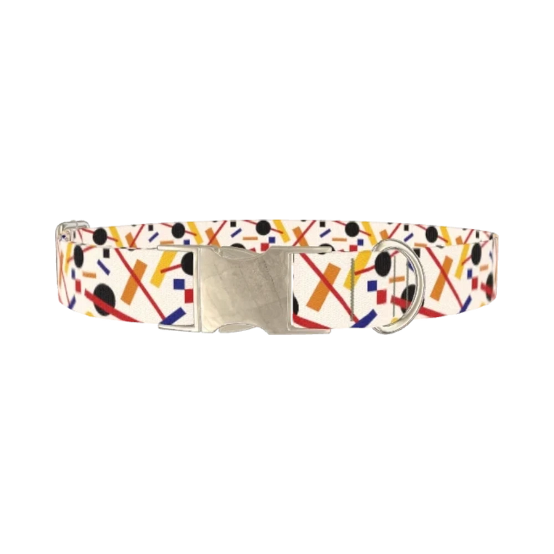 Geometric Abstract Dog Collar - metal silver