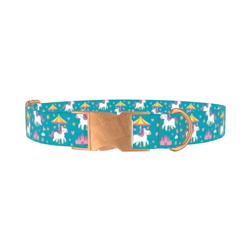 Unicorn Carousel Dog Collar - metal rose gold