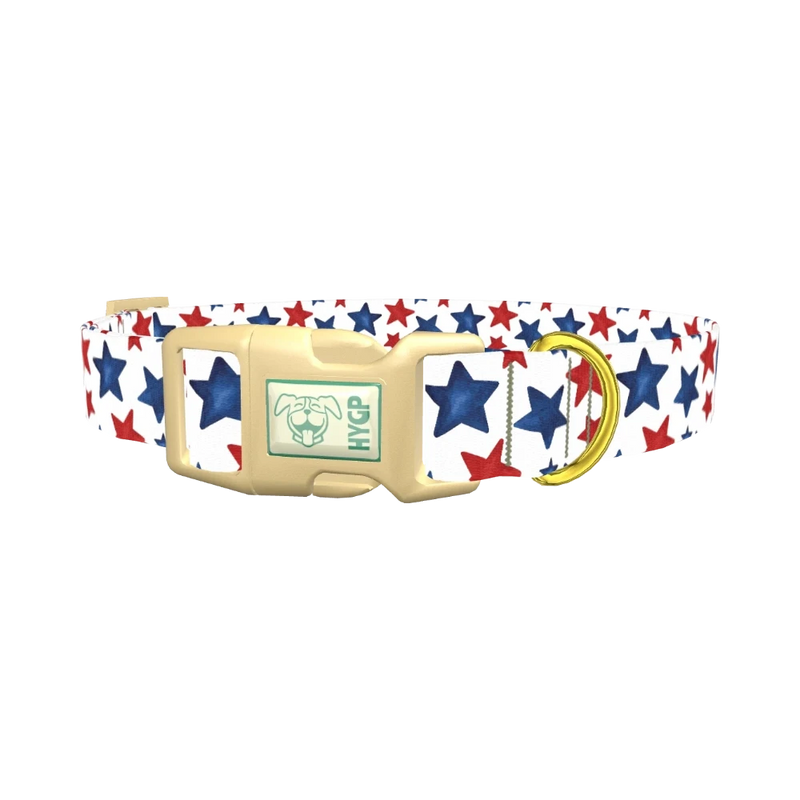 Red Blue Star Pattern Dog Collar - plastic gold