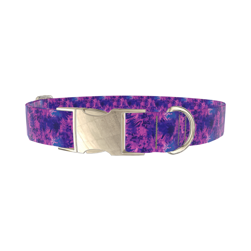 Purple Tie-Dye Dog Collar - metal gold