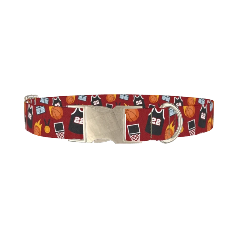 Basketball Theme Dog Collar - metal silver