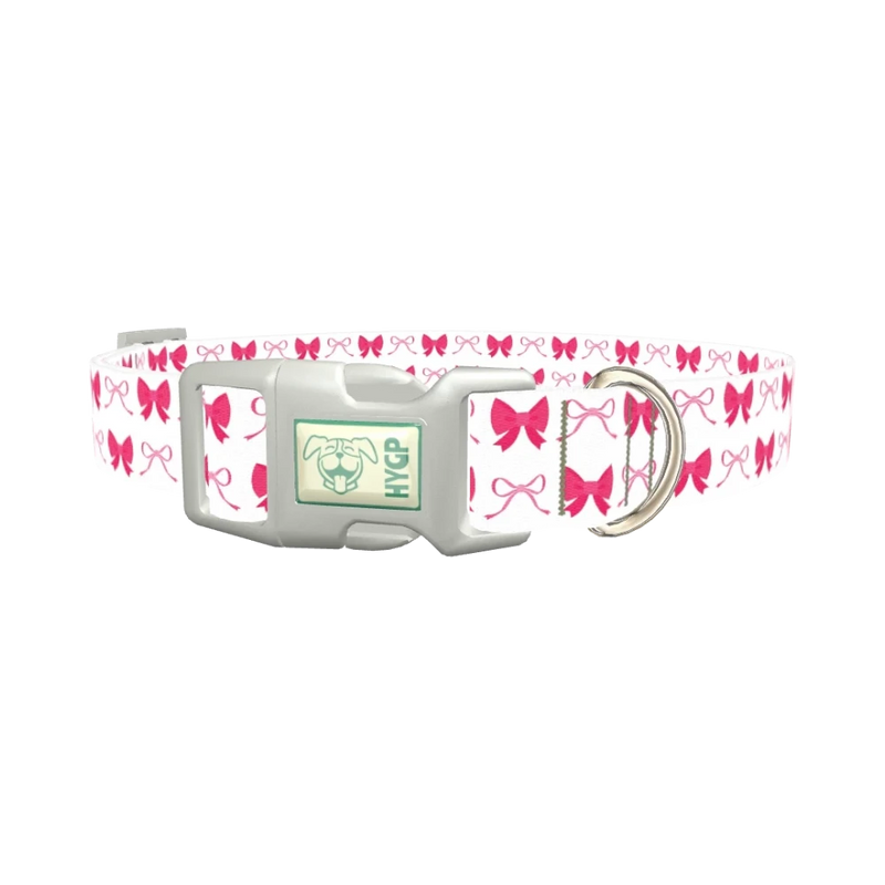 Pink Ribbon Dog Collar - plastic silver