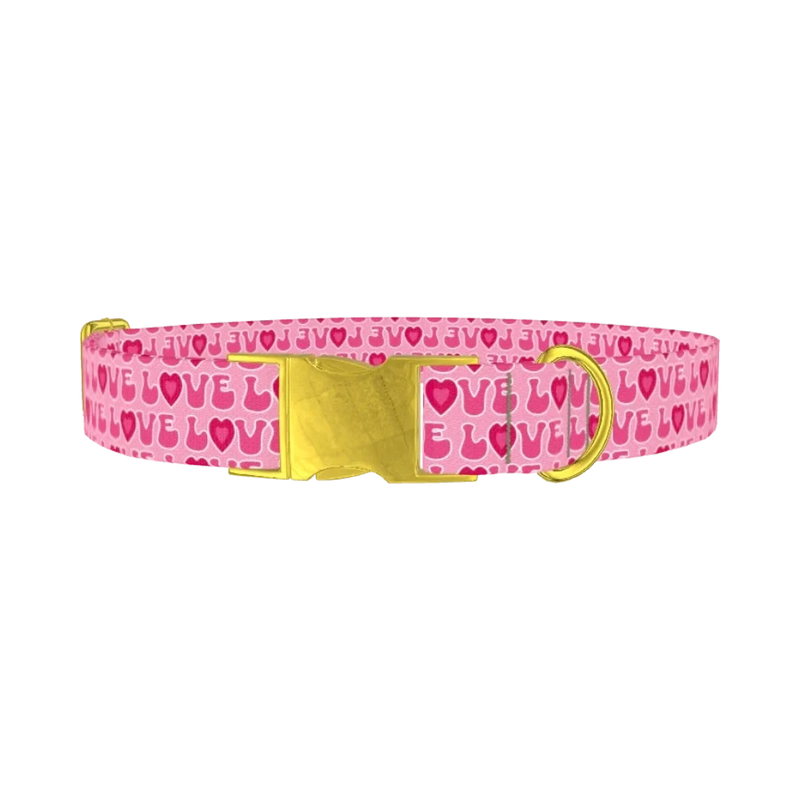 Peace Love Woof Dog Collar - metal gold