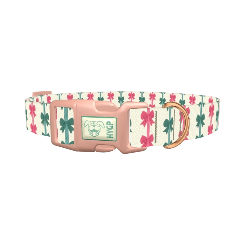 Christmas Bows Dog Collar - plastic rose gold