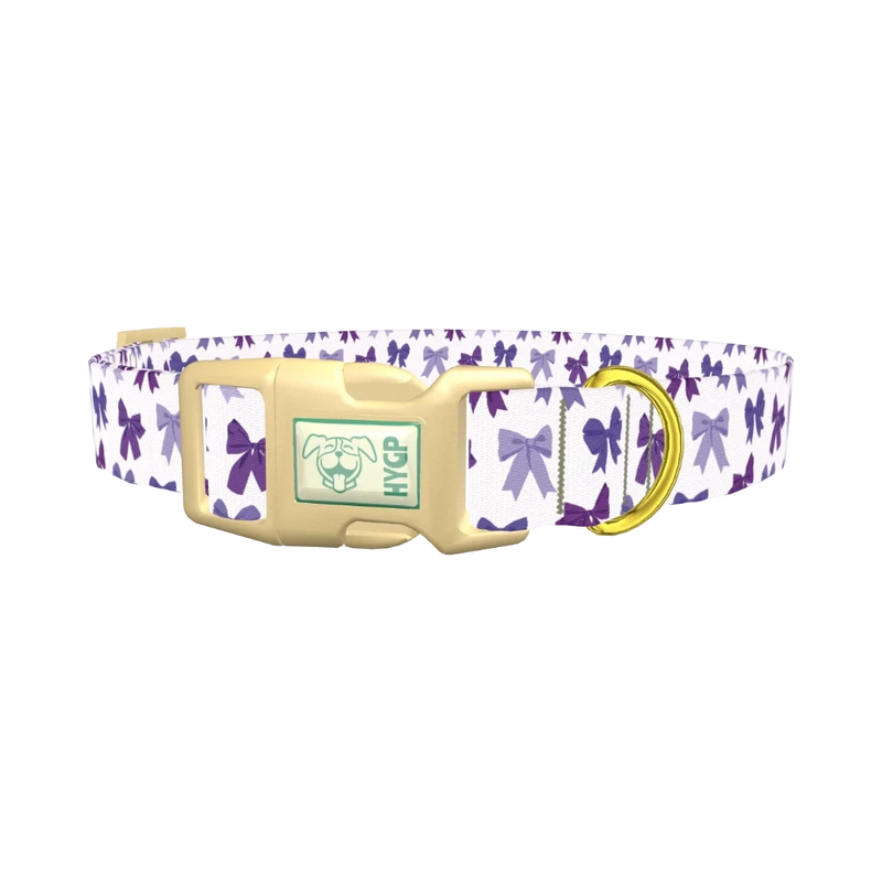 Purple Bow Dog Collar - plastic gold