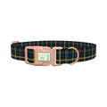 Blue Green Tartan Dog Collar - plastic rose gold