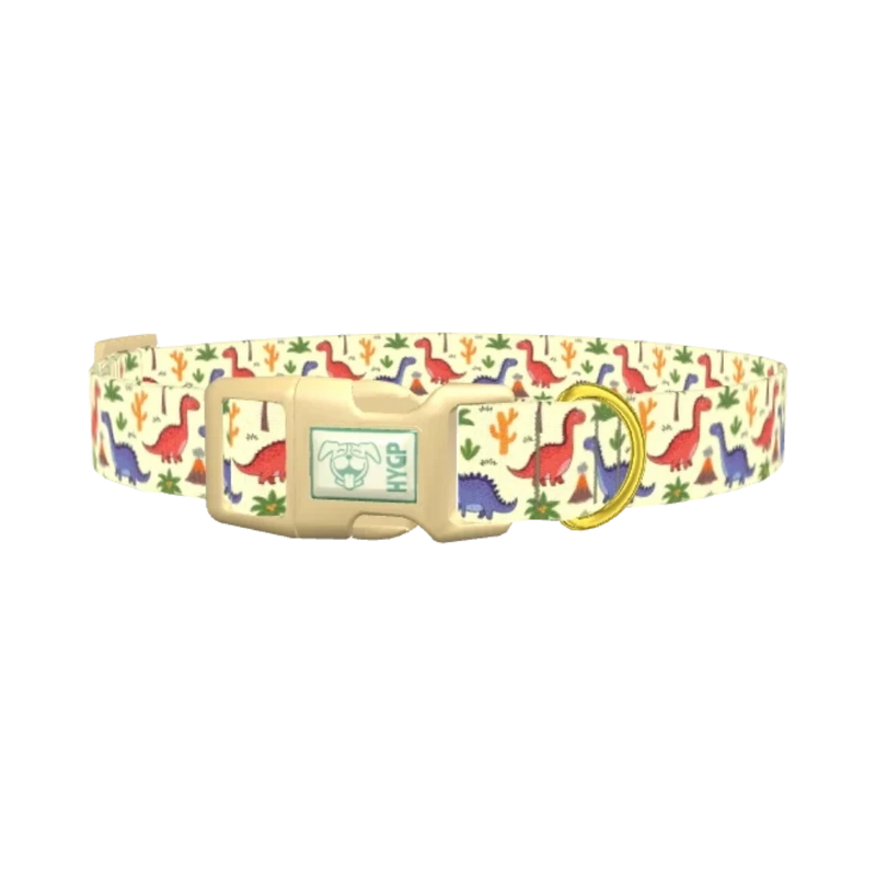 Dinosaur Volcano Dog Collar - plastic gold